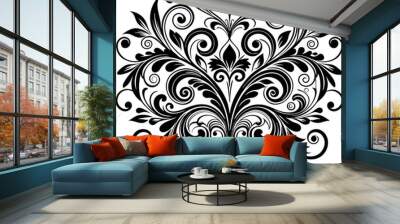 graphic with a black elegant plant ornament Wall mural