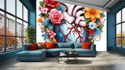 graphics of a human heart in colorful flowers Wall mural