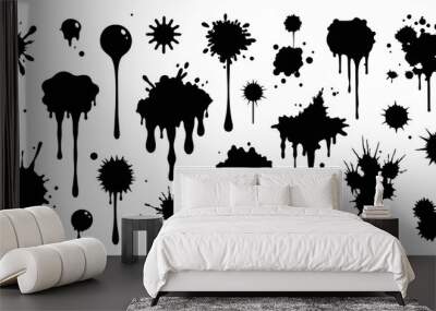 graphics of black spots of various shapes and sizes on an isolated background Wall mural