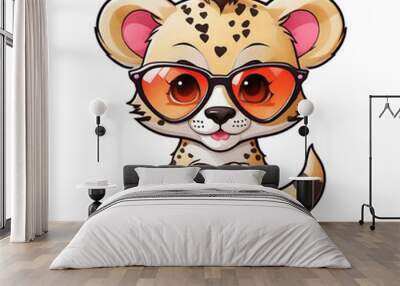 Valentine's Day graphics cute white jagurar, panther, Wall mural