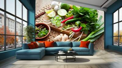 asian food cooking board ingredients lime chili  Wall mural