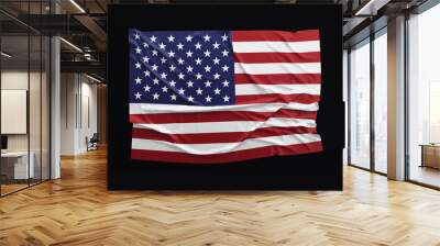 US Flag. American flag rippled on black background. Flag of america. Patriot day, Memorial Day, Independence day or Veterans day. Wall mural