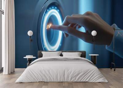 A person twisting the washer to activate a modern light control in a dimly lit room Wall mural