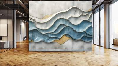 Abstract representation of blue sea waves on textured concrete with elegant contours and smooth gradients Wall mural