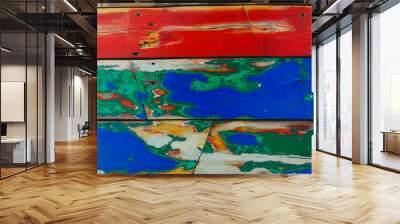 Painted wooden boards of various colors aged, natural texture background. Wall mural