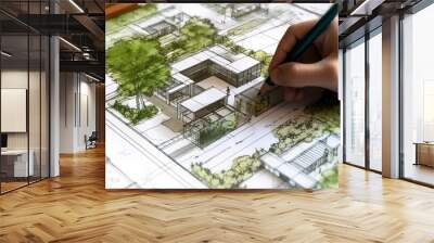 Sketch of the planning of a sustainable residential area. Ai generated. Wall mural