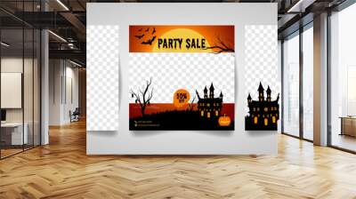 social media template for halloween sale. orange color is suitable for advertising and product marketing Wall mural