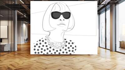 Illustration of a woman wearing glasses and jewels Wall mural