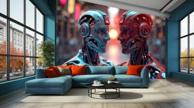 Two robots facing each other. Wall mural