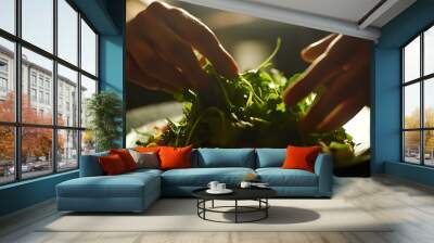 A plate of food with a salad on it Wall mural