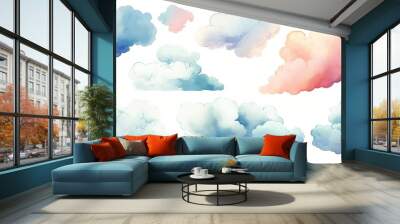 Abstract pattern of watercolor clouds on white backg Wall mural