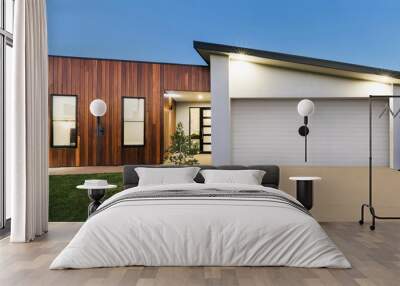 Contemporary new Australian home lighting at dusk Wall mural