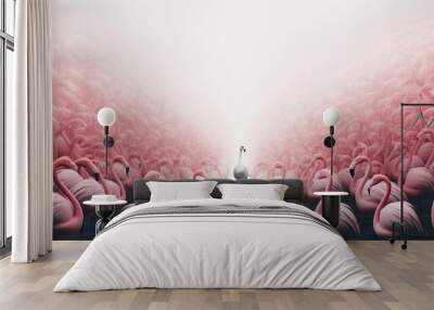 Standing out from the crowd pink flamingo standing Wall mural