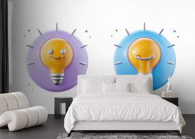 Two light bulbs with smiling faces on them Wall mural