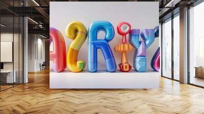 Colorful 3D Typographic Alphabet Characters in Minimalist Style description This image showcases a rendered set of 3D modern typography letters from Wall mural