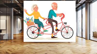 funny old people riding a bike. healthy lifestyle. tandem Wall mural