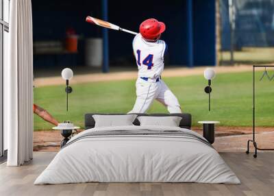 Baseball player swinging at the ball Wall mural