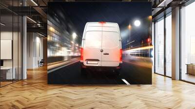 parcel express carrier in the city at night with high speed motion. Wall mural