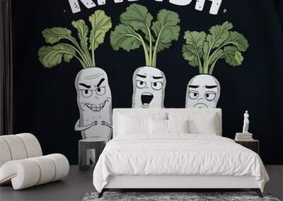 Trio of Cartoon vegetable with Personality Wall mural