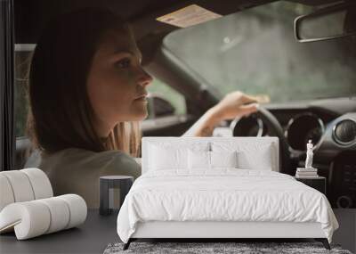 Young Woman in Car Wall mural