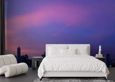 Cityscape with sunset and skyline in the evening at Bangkok Thailand. Wall mural