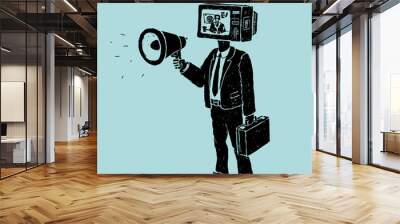 Propaganda by TV and Loudspeaker Vector Illustration Wall mural