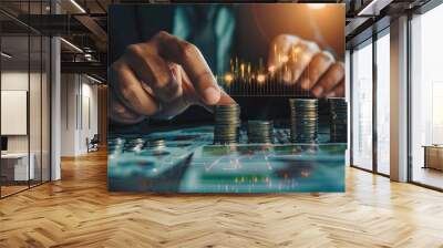 Interest rate and dividend concept, Businessman touching analyzing the economic growth graph for investment growth. business financial investment, business growth, income, marketing and profit  Wall mural