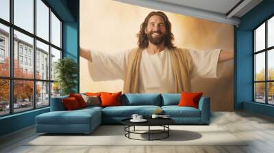 Jesus with a loving smile, hold His arm out in love Wall mural