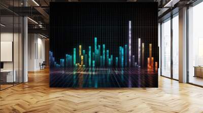 Chart, cryptocurrency and futuristic hologram of stock market, financial graph and investment profit tracking. Ai generated, data and analysis on dark screen for investment, banking and forex trading Wall mural