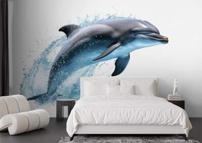 Dolphin jumping out of water, dolphin isolated on white background, dolphin jumping isolated on white. Wall mural