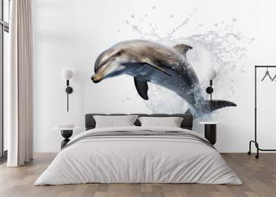 Dolphin jumping out of water, dolphin isolated on white background, dolphin jumping isolated on white. Wall mural