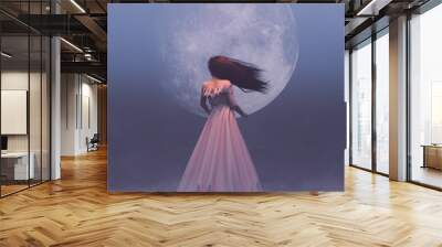 Woman lost in the night scene,3d rendering Wall mural