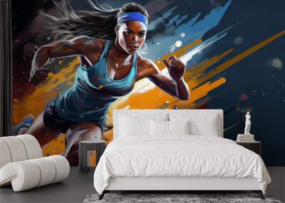 Artistic female athlete running fitness banner concept Wall mural