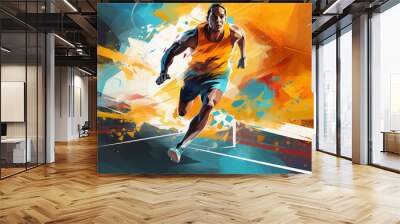 Artistic male athlete running fitness concept. Male runner abstract colorful art background. Wall mural