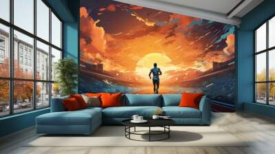 Artistic male athlete running fitness concept. Male runner abstract colorful art background. Wall mural