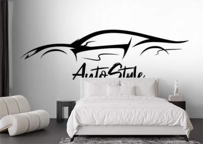 Auto Style sports car silhouette. Supercar showroom emblem design. Performance motor vehicle dealership logo concept design. Vector illustration. Wall mural