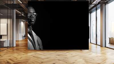 Black and white photorealistic studio portrait of a male medical doctor on black background. Generative AI illustration Wall mural