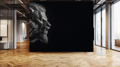 Black and white photorealistic studio portrait of a werewolf on black background Wall mural