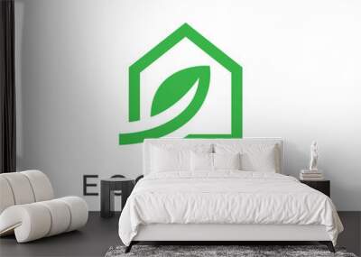 Eco home icon. Green leaf house symbol. Renewable energy building sign. Vector illustration. Wall mural