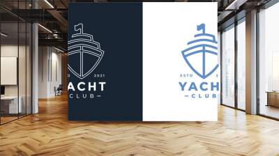 Luxury yacht club logo line icon. Premium leisure boat marine sign. Cruise ship travel symbol. Vector illustration. Wall mural