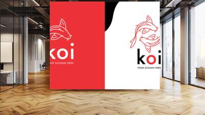 Modern Koi Fish logo template design. Creative Japanese Asian Carp line icons. Orange Goldfish brand symbol. Vector illustration. Wall mural