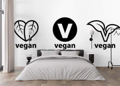 Plant based vegan diet symbols set of 3 label icons. Vector illustration. Wall mural