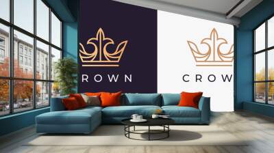 Premium royal gold crown logo. Luxury brand line icon. Boutique jewelry symbol. Elegant fashion design emblem. Vector illustration. Wall mural