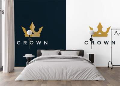 Premium style abstract gold crown logo symbol. Royal king icon. Modern luxury brand element sign. Vector illustration. Wall mural