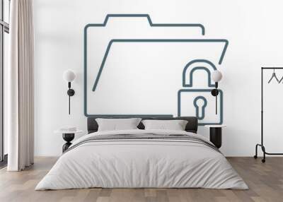 Secure folder icon. Folder with padlock sign. Password protected folder symbol. Thin line icon on white background. Vector illustration. Wall mural