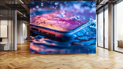 Splashproof water-resistant and waterproof smartphone under water graphic Wall mural