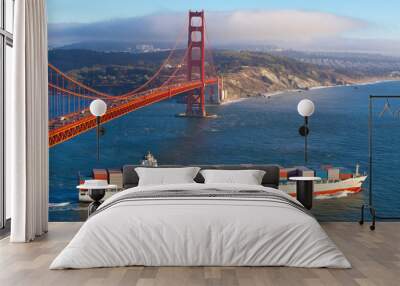 Container cargo ship under Golden Gate bridge Wall mural