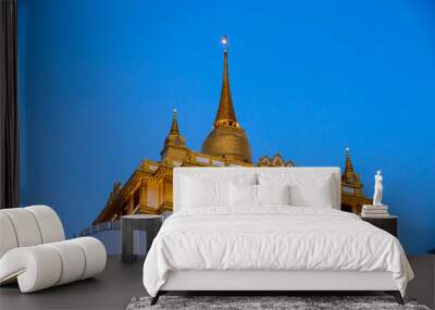 The Golden Mount at Wat Saket, Travel Landmark of Bangkok THAILAND Wall mural