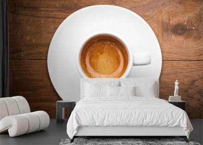 top view a cup of espresso coffee on wooden table Wall mural