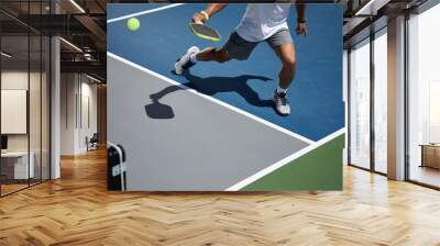 An athlete playing pickleball on a blue and gray court Wall mural